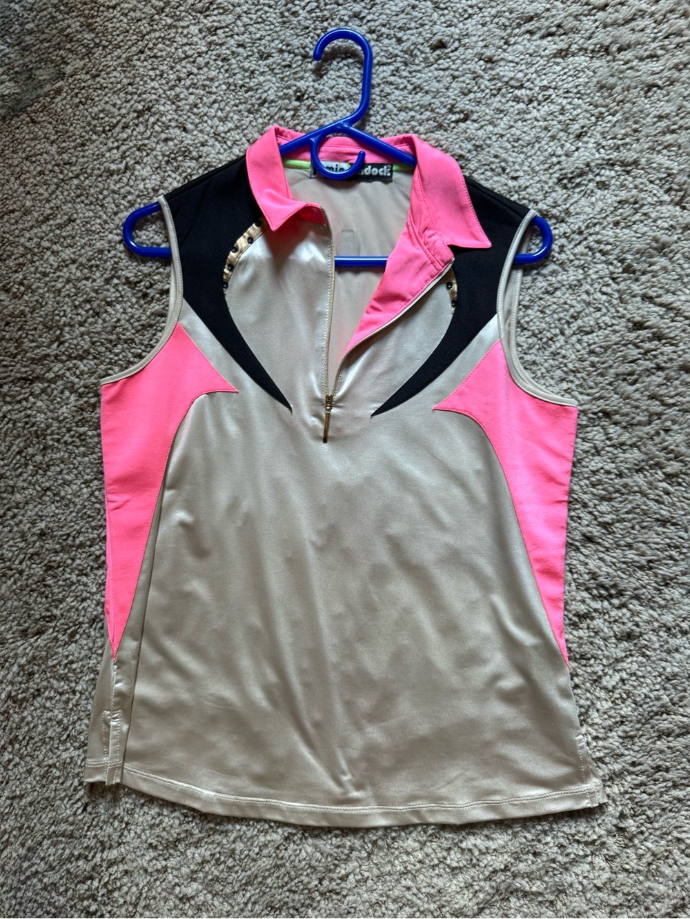 Sleeveless Colorblock Golf Polo - Pink & Cream